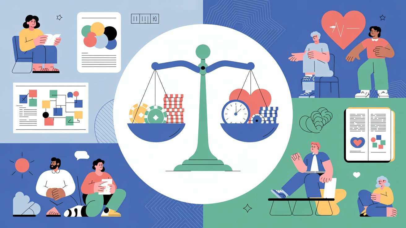 Illustration éducative représentant l'information et la formation sur le jeu responsable